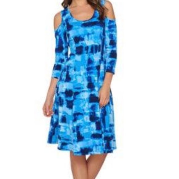 Susan Graver Blue Tie Dye Cold Shoulder 
